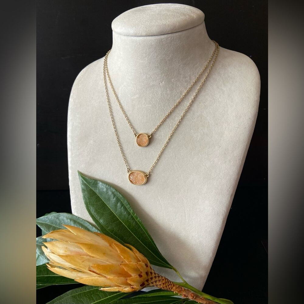 LOFT Double Chain Pink Druzy Necklace sz OS
